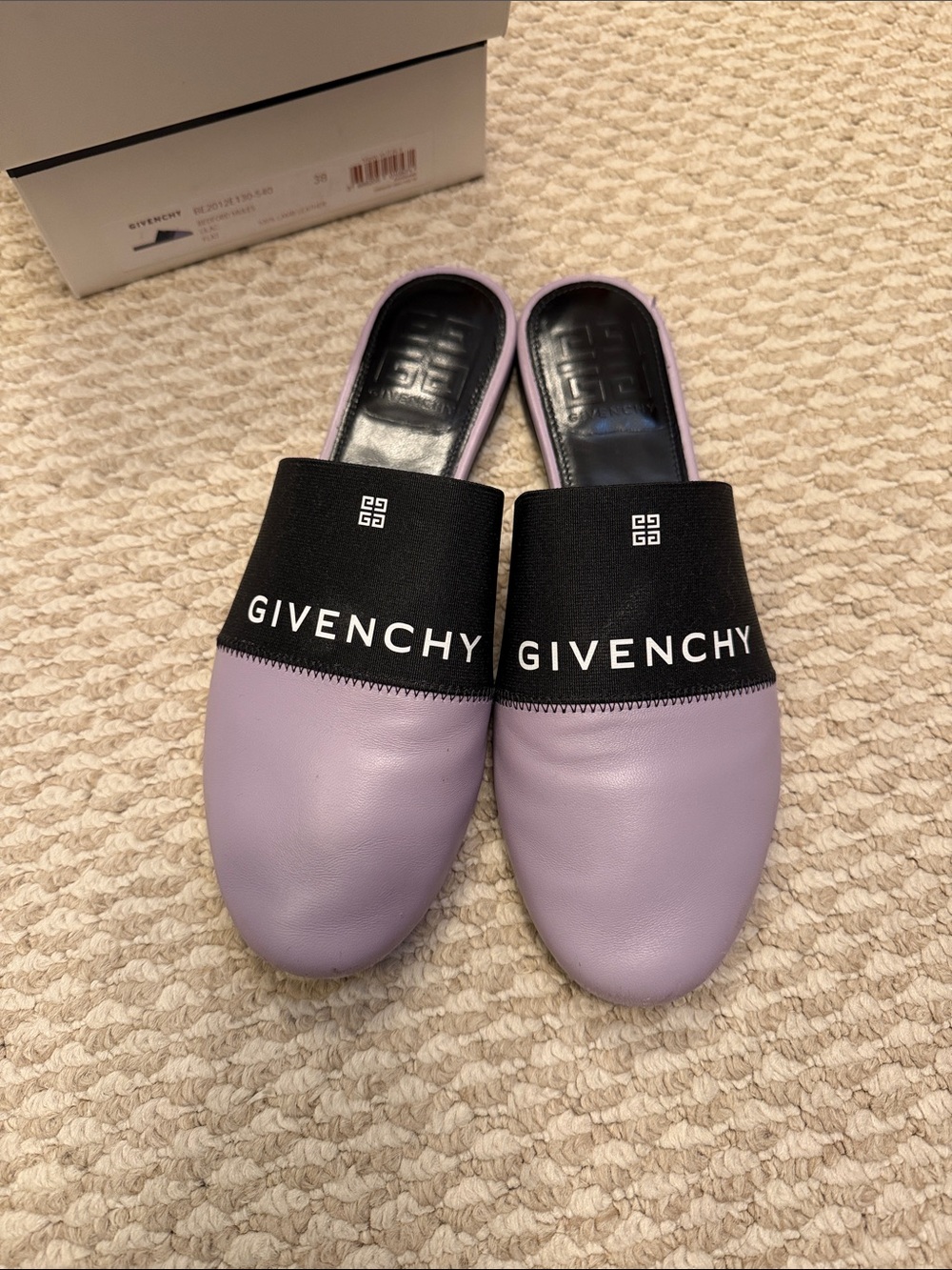 Givenchy Lilac and Black Logo Slide Mules